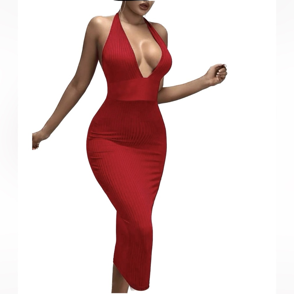 Sexy Red Dress - BodyCon Very Low Cut Dress - Picture 2 of 3